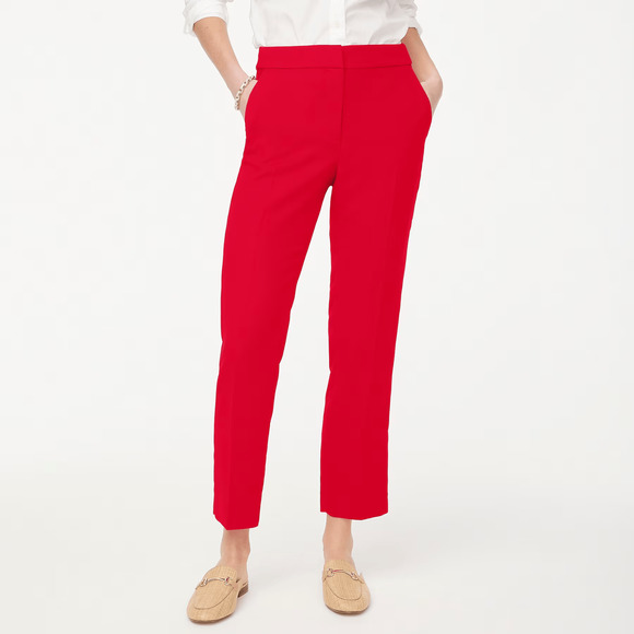 NWT J.Crew Martie Women's Red Pleated Crepe Straight Leg Cropped Pants Size 4 - Picture 1 of 13